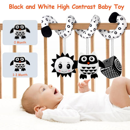 SAMMAS Baby Spiral Hanging Stroller and Car Seat Toys for Babies 0-6 Months Newborn Plush Activity Toys for Bed Bassinet Crib Baby Carrier Gifts (owl)