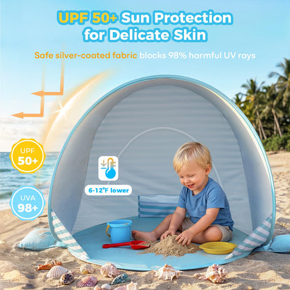 Gorich Pop Up Baby Beach Tent with UPF50+ UV Protection, Portable Toddler Sun Shelter with Mesh Ventilation, Lightweight & Foldable Play Shade Tent for Beach, Park & Backyard