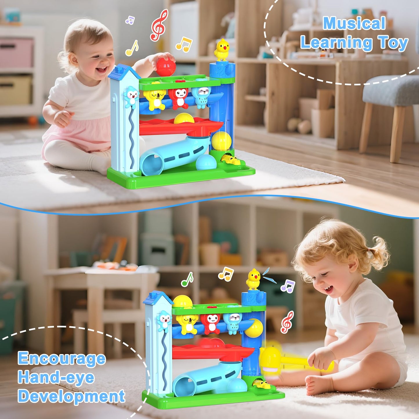 Ussybaby Hammer Toddler Musical Toys, Light-Up Baby Musical Toy for 1-2 Year Old Boys & Girls,STEM Educational Toy with English & Spanish, for Ages 6-9,9-12,12-18,18-24+ Months
