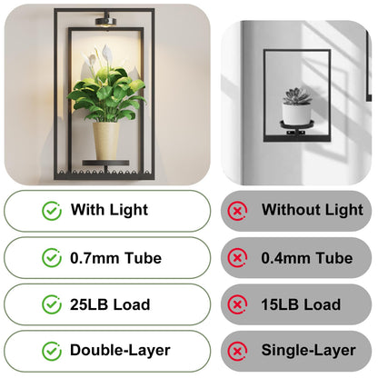 Starxing Wall Plant Shelf with Grow Lights, Remote Control Indoor Plant Holder Stand for Hanging Planters, Modern Framed Wall Decor for Living Room, Home L-2PK