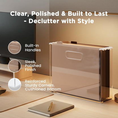 File Organizer for Desk - This Acrylic Storage Box is great for Office Organization - Its Modern Acrylic Magazine Holder makes a Great Gift for Home/Work Space