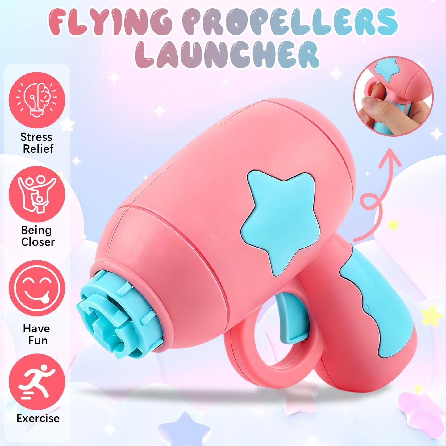 2PCS Bamboo Dragonfly Catapult Launcher, Interactive Cat Fetch Toy Launcher with LED Flying Disc Propeller, Outdoor Flying Saucer Blaster for Pet Exercise & Night Play(Pink+Blue)