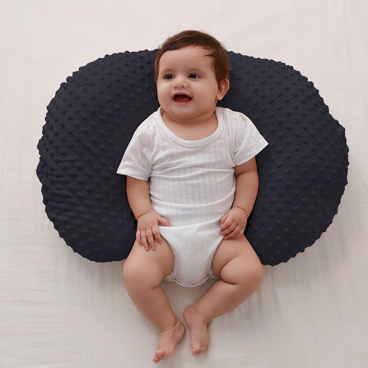 Baby Nursing Pillow and Body Positioner with Premium Slipcover for Breastfeeding for Baby Boys and Girls, Feeding Pillow with Breathable Comfortable Pillowcase (Black)