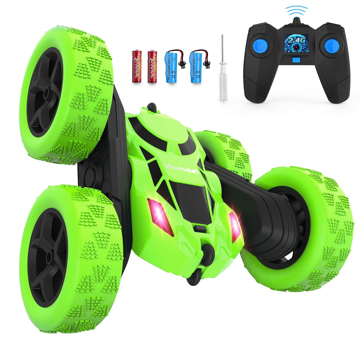 Hamdol RC Stunt Car for Kids Ages 6–12, Double-Sided Remote Control Car with LED Lights, 4WD Electric Toy Vehicle, USB Rechargeable, Perfect Birthday, Holiday for Boys & Girls