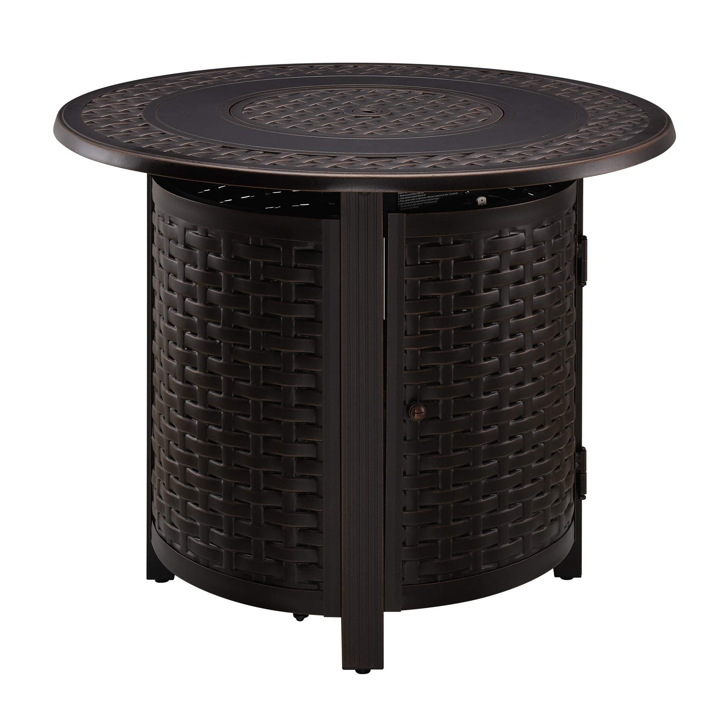 Fire Sense 63686 Hendricks Woven Aluminum Convertible Gas Fire Pit Table 37,000 BTU Multi-Functional Outdoor with Fire Bowl Lid, Nylon Weather Cover & Clear Fire Glass - Bronze Finish - Round - 34"