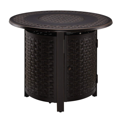 Fire Sense 63686 Hendricks Woven Aluminum Convertible Gas Fire Pit Table 37,000 BTU Multi-Functional Outdoor with Fire Bowl Lid, Nylon Weather Cover & Clear Fire Glass - Bronze Finish - Round - 34"