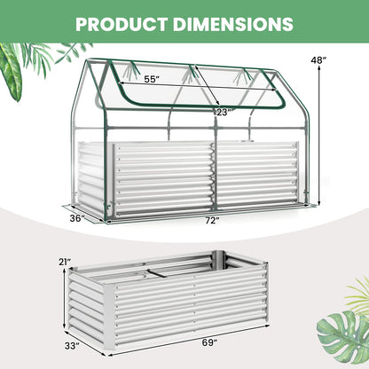 MAT EXPERT Raised Garden Bed with Cover, Mini Greenhouse Metal Planter Box w/PVC Cover, Roll-Up Windows & Mesh Screens, Outdoor Planter Box Kit for Vegetables, Flowers, Herbs (Silver, 72” x 36” x 48”)