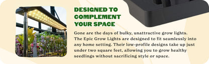 Epic Gardening Seed Starting Grow Light - Full-Spectrum LED with Adjustable Height & Integrated Tray for Indoor Seedlings | Energy-Efficient, Long-Lasting Light with Timer (Standard)