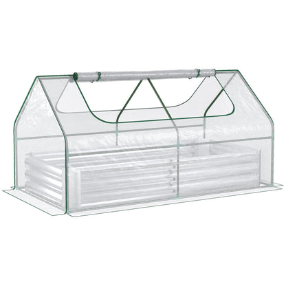 6' x 3' Galvanized Raised Garden Bed with Mini PVC Greenhouse Cover, Outdoor Metal Planter Box with 2 Roll Up Windows for Growing Flowers, Fruits, Vegetables and Herbs, Silver