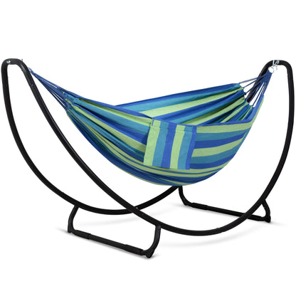 SUNCREAT Hammocks Standing Patio Hammock, Portable Hammock with Stand Foldable, Patent Pending, Blue Green