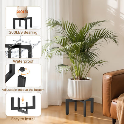 JND Adjustable Plant Stand Indoor Outdoor,Metal Modern Plant Stands, Plant Stand with Adjustable Feet,Low Short Plant Stands,Fit 8-12 inch Pots,Black (Pot & Plant Not Included)