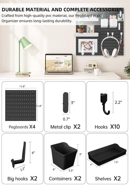 EVDBOBO Wall Organizer Peg Board - Elevate And Declutter Your Gaming And Office - Create A Perfectly Structured Space(Black)