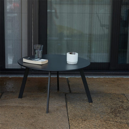 Meluvici Outdoor Side Table, Outdoor/Indoor Metal Steel Patio Coffee Table, Round Weather Resistant Anti-Rust (Black)