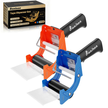 Professional 3-Inch Tape Gun Dispenser, 2-Pack Heavy-Duty Packing Tape Dispenser for Shipping Boxes, Quick Reload, Works with Standard & Thick Tape, Ergonomic Handle for Warehouse, Moving & Office