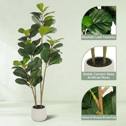 6FT Artificial Fiddle Leaf Fig Tree for Indoor Home Office Decor-Realistic Fake Ficus Tree in Black Planter,Faux Plant with Lifelike Trunk&Leaves for Living Room,Housewarming Gift