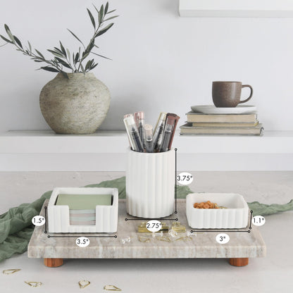 KIBAGA Modern Aesthetic Desk Accessories Set of 3 - Stylish Concrete Organizers for Pens & Office Supplies - A Cute and Functional Addition to Your Workspace Decor