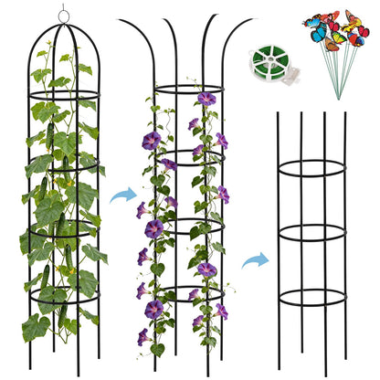 DEVISEFUN 100% Metal 6.6ft Obelisk Trellis for Climbing Plants Outdoor 2PK, Garden Tower Trellis for Potted Plants Indoor with Twist Tie and Butterflies, Plant Support for Clematis Tomato Cucumber