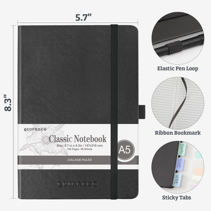 2Pack Lined Hardcover Journal Notebook, A5 192 Pages 100Gsm Thick Paper College Ruled for School,Note Taking,Work,Diary，5.7''*8.3'',Black