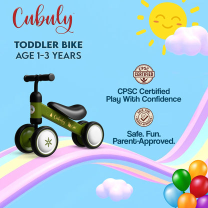 Cubuly Green Baby Balance Bike for 1-3 Year – First Birthday Boy Girl Gifts 12-36 Month Mini Bike|Colorful Lighting Wheels|Ride on Toys |Toddler Balance Bike 1-3 Indoor/Outdoor