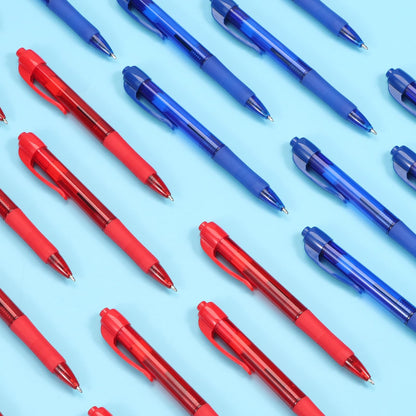 deegtran Pens Bulk, 50 Pack No Bleed Blue & Red Ink Click Pens with Soft Grip, Wholesale Retractable Ballpoint Pens for Office School, Medium Point Smooth 1.0MM