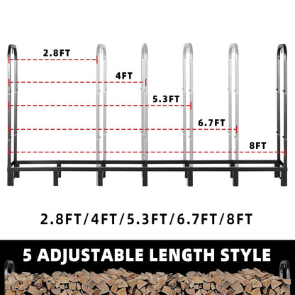 Kendane 8FT Firewood Rack Outdoor, Heavy Duty Adjustable Firewood log Storage & Holder, Wood Pile Lumber Storage Rack Stacking Outside for Courtyard Patio.