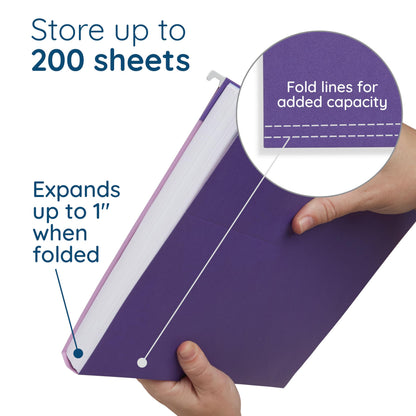 Blue Summit Supplies 25 Jewel Tone Hanging File Folders Letter Size with Tabs, Reinforced Hanging File Folders Jewel Tone, Includes Plastic Tabs and Inserts
