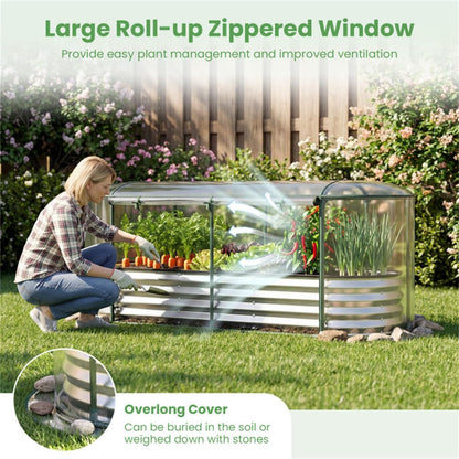 3-in-1 Raised Garden Bed with Greenhouse Cover, Oval Color Steel Planter Box, 6x2x1 Ft, Black (Silver)