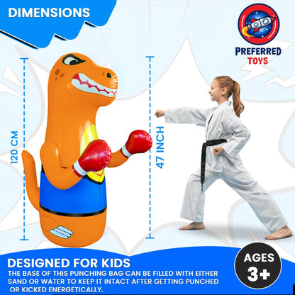 Preferred Toys 47" Inflatable Dinosaur Punching Bag for Kids - Durable Blow Up Kids Punching Bag with Bounce Back Base - Inflatable Indoor Outdoor Active Toddler Bop Play Toy - Orange