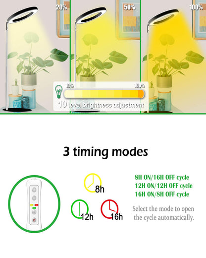 yadoker 144 LEDs Full Spectrum Plant Grow Light for Indoor Plants，Height Adjustable, 6.3" Aluminum Housing,Automatic Timer with 8/12/16 Hours,10-Level Brightness,Black Plant Light,2 Pack