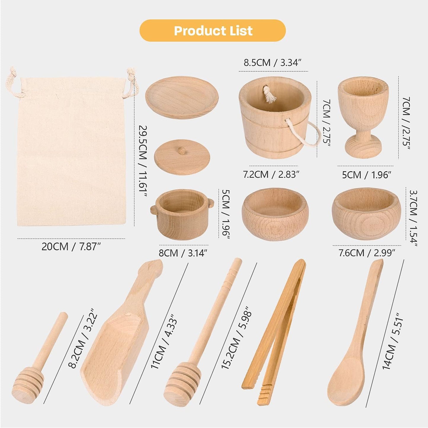MONT PLEASANT Montessori Sensory Bin Toys for 1 Year Old Toddlers, 11pcs Wooden Waldorf Toys - Wooden Scoops and Tongs for Transfer Work and Fine Motor Skills Development
