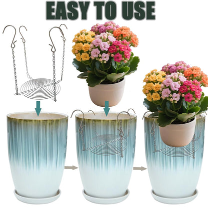 Toeloioh 1Set Adjustable Height Planter Inserts for Tall Planters Large Pots,4 Hooks Fits in The Top Openings,Chain Planter Filler Elevate Plants,Wedding & Party Decor