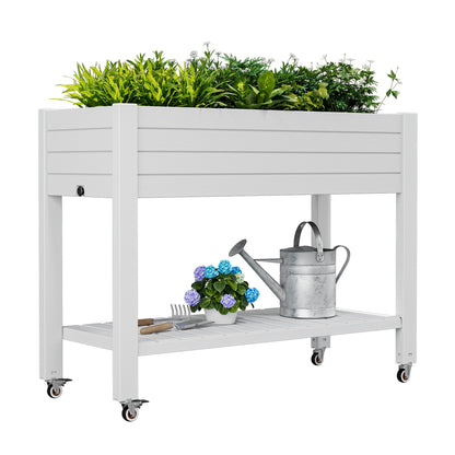 WTFGO Raised Garden Bed with Wheels, Divisible Resin Planter Box with Drainage Gauge & Storage Shelf, Herb Planter for Garden Patio Backyard, Ashen (33.7" h)