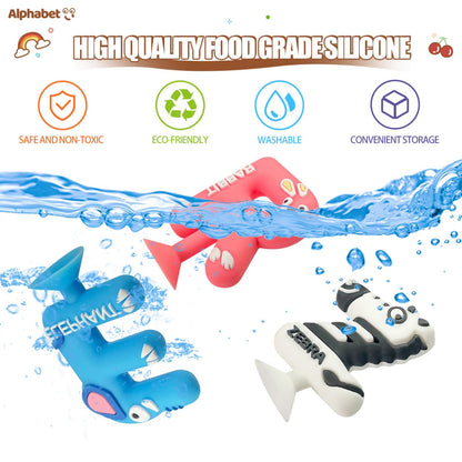 Kitysey 26pcs Alphabet Bath Toys for Toddlers , Educational Suction Bath Toys with Animal Letters, Montessori Sensory Toy for Kids 3-12, No Hole Food-Grade Silicone Toys for Autism/ADD/ADHD