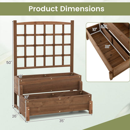 Toolsempire 2-Tier Raised Garden Bed with Trellis, Wooden Elevated Planter Box with Legs, Hemp Rope & Drainage Holes, Raised Plant Bed for Backyard, Garden, Lawn