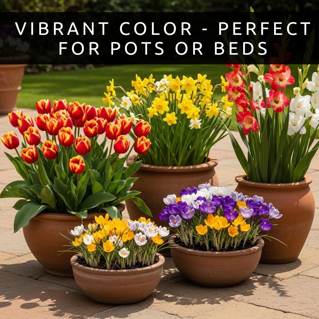 Complete Spring and Fall Flower Garden | 50 Fresh Bulbs | Bloom All Spring and Summer, Easy to Grow Flower Bulb, Indoor/Outdoor