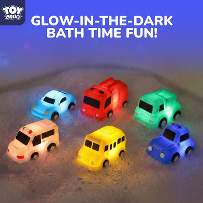 TOY Life 6 PCS Cars Light Up Bath Toys for Kids Ages 4-8, No Hole Glow Bath Toys for Kids, Baby Toddler Bath-Time, Easter Basket Stuffers Gifts for Kids Boys Girls, Ideal for Shower, Bathtub, Pool
