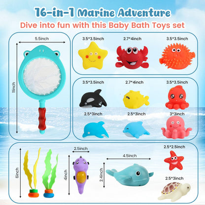 Shindel 16 PCS Baby Bath Toys, Floating Pool Toys for Kids Toddler Boys Girls