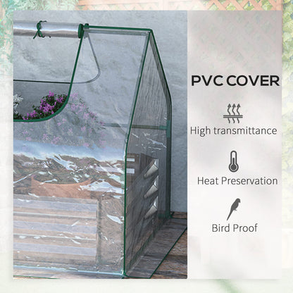 6' x 3' Galvanized Raised Garden Bed with Mini PVC Greenhouse Cover, Outdoor Metal Planter Box with 2 Roll Up Windows for Growing Flowers, Fruits, Vegetables and Herbs, Silver