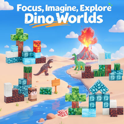 hahaland Mini Magnetic Blocks Travel Set with Magnetic Case - 52 PCS Magnet Building Cubes Dinosaur Toys for Kids 3-5 Toddler Travel Toys Airplane Essentials, Stem Toys 4 Year Old Boys 3 Year Old Gift