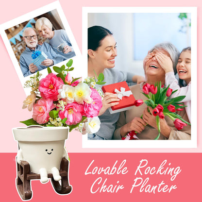 Smiley Face Planter Pot Small, Cute Resin Flower Head Planters for String of Pearls Plant Live Indoor Outdoor Unique Sit Rocking Chair Succulent Pots Gift Ideas for Family Friends with Drainage Hole
