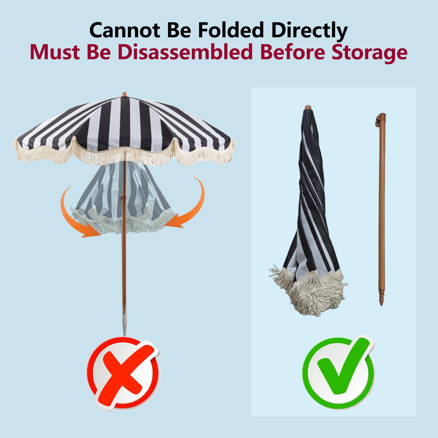 Rayjee 6.5FT Fringe Patio Umbrella, Outdoor Decorative Sun Umbrella for Garden, Deck & Poolside, Tilt Adjustable Shade Umbrella