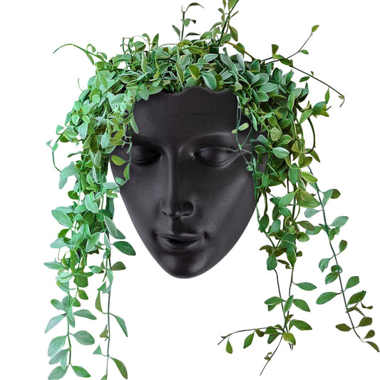 GDYOOSHOW 6.7" Tall Hanging Planter Wall Flower Pot for Garden Balcony Indoor or Outdoor (Black Resin)