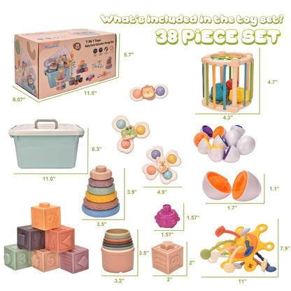 Majabike Baby Toys 6 to 12 Months 7 in 1 Montessori Teething Toys Sorting Sensory Educational Learning Gift for Toddlers Aged 1-3