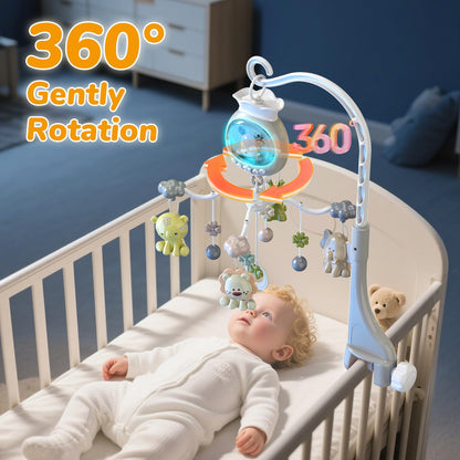 Crib Mobile with Music and Lights, Baby Mobiles for Cribs, Nursery Mobile Arm Hanging Toys for Bassinets Girls Boys Babies, Musical Infant Space Portable Mobiles Clip On Pack and Play Hanger