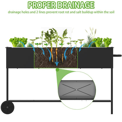 JWPEHOE 51 × 26 × 31.5 Inches Raised Garden Bed with Legs/Storage Shelf, Mobile Planter Box for Outdoor Plants, Elevated Garden Bed for Backyard, Balcony, Black