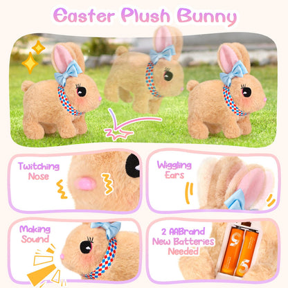 CatchCute Plush Toys Interactive Realistic Walking Bunny Toy Set with Leash and Mesh Storage Bag,Stuffed Bunny with Princess Jewelry Accessories,Perfect Thanksgiving Birthday Gifts for Kids