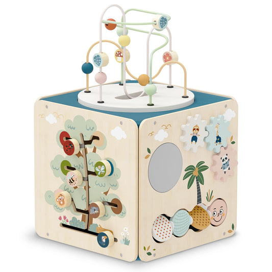 FReniland Wooden Activity Cube，Five Sided Montessori Toys，Sensory Toy for Toddler，Gift for Boys and Girls Over 18 Months