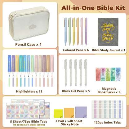 Bible Study Supplies, Bible Journaling Kit for Women, Bibles Highlighters and Pens No Bleed, Notebook Tabs, Christian Gifts for Women Beginner Christian Gifts Bible Study Kit Annotation Kit