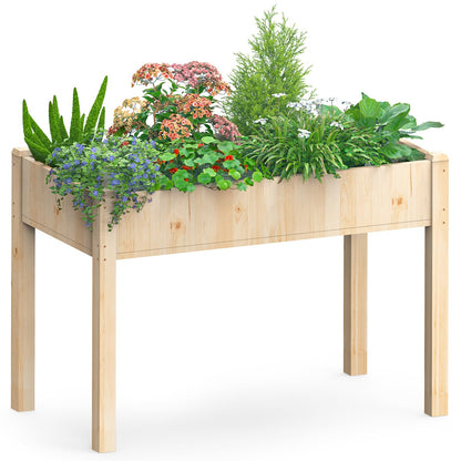 DUMOS Raised Garden Bed with Legs, 48x24x30in Wood Elevated Planter Box w/Bed Liner for Herbs Flowers Vegetables, 300lbs Capacity Outdoor Gardening Planters for Patio Balcony Backyard, Natural Wood