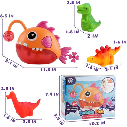 Baby Bath Toys for Toddlers, Light Up Fish Bubble Machine with 3 Dinosaur Water-Activated Toys, Shower Bathtub Toys for Kids Ages 3-8, Birthday Gift Easter for Boys Girls (Red)